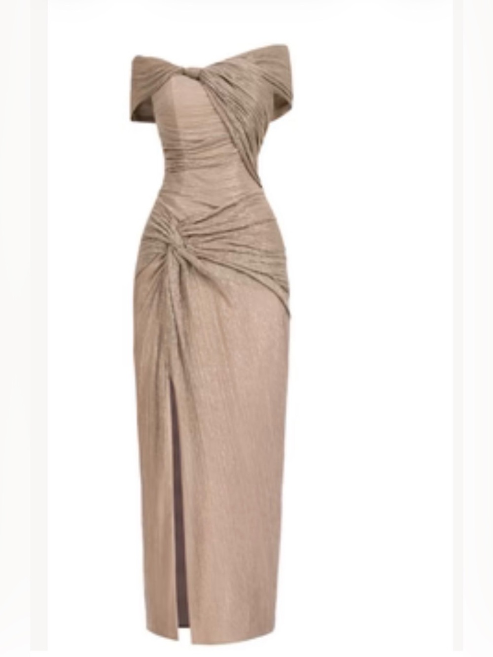 Hacchic Couture  Off Shoulder Midi Dress In Nude, Champagne , Size 6 ( USA)